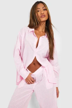 Stripes|Sleepwear^Nasty Gal Cotton Pinstripe Oversized Pyjama Shirt |