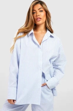 Stripes|Sleepwear^Nasty Gal Cotton Pinstripe Oversized Pyjama Shirt |