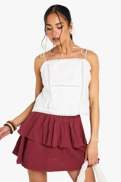 Crochet|Cami Tops^Nasty Gal Cotton Poplin Crochet Patchwork Strappy Cami Top |
