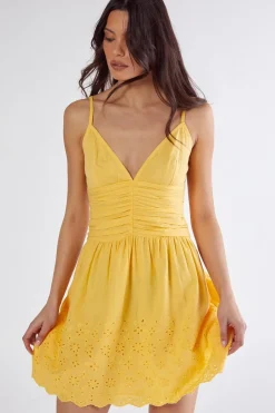 Festival Outfits|Festival Outfits^Nasty Gal Cotton Ruched Button Broderie Hem Strappy Mini Dress |