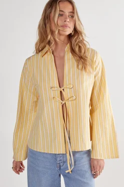 Stripes|Shirts^Nasty Gal Cotton Stripe Tie Front Wide Cuff Shirt |
