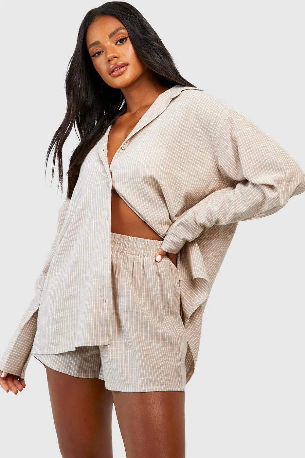 Stripes|Sleepwear^Nasty Gal Cotton Tonal Pinstripe Pyjama Short |