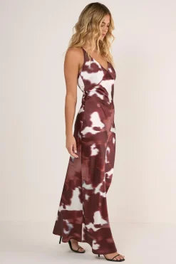Maxi Dresses|Dresses^Nasty Gal Cow Satin Plunge Strappy Maxi Slip Dress |