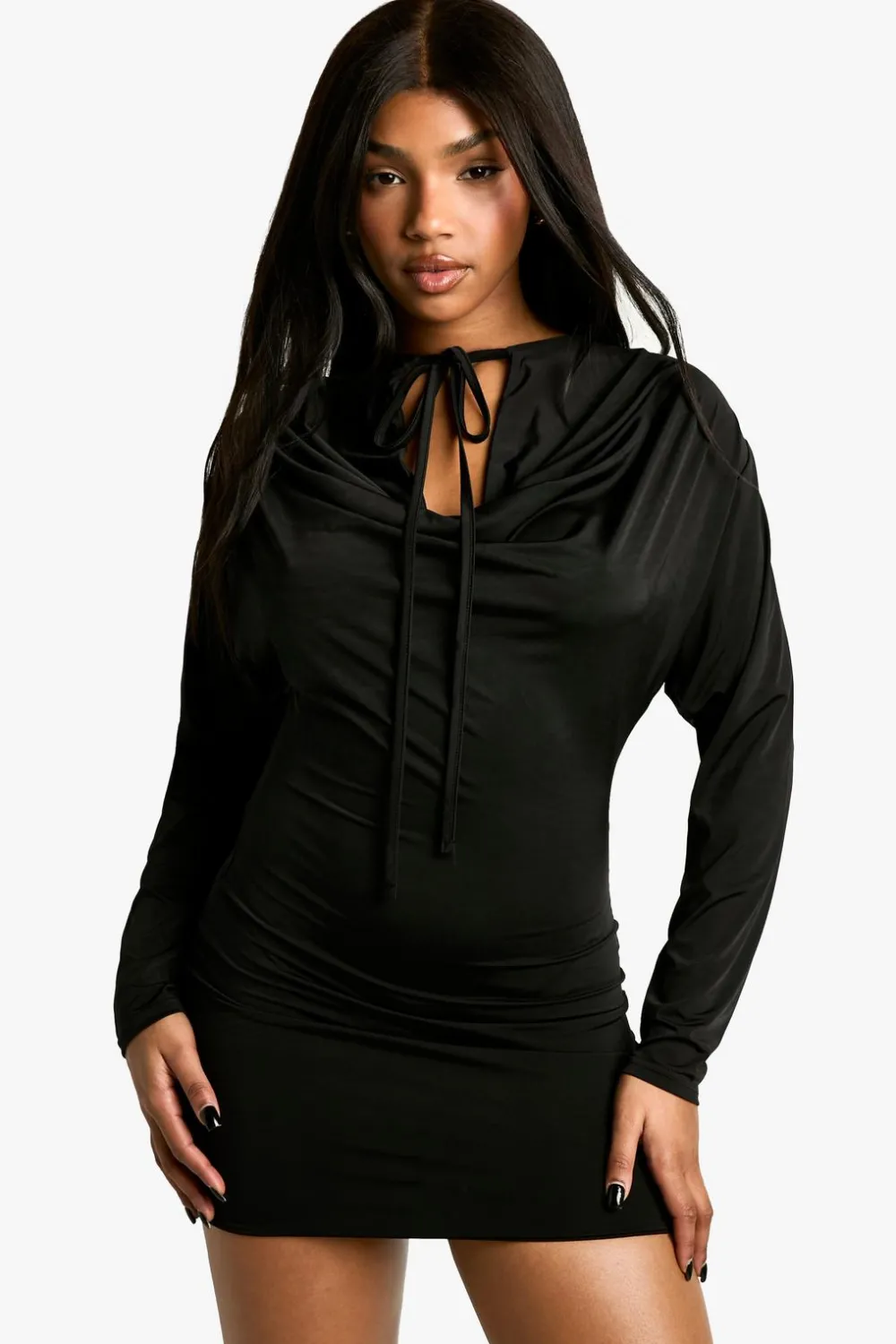 Dresses^Nasty Gal Cowl Strap Detail Long Sleeve Mini Dress |