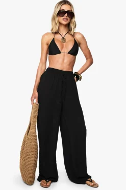 Pants^Nasty Gal Crinkle Beaded Wide Leg Beach Trousers |