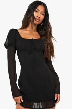Dresses^Nasty Gal Crinkle Chiffon Long Sleeve Mini Dress |