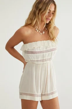 Beach Cover Ups|Swimwear^Nasty Gal Crinkle Lace Insert Bandeau Beach Romper |
