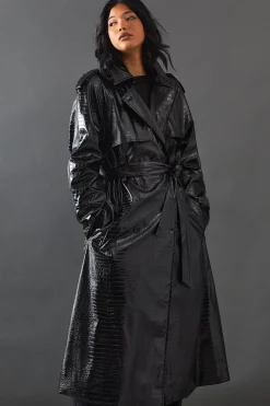Leather|Jackets^Nasty Gal Croc Faux Leather Belted Trench Coat |