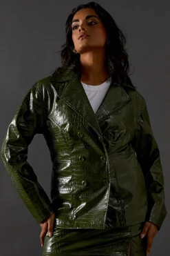 Leather|Jackets^Nasty Gal Croc Waist Detail Faux Leather Jacket |