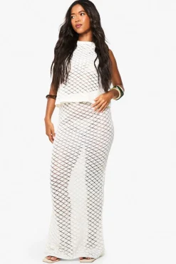 Crochet|Knitwear^Nasty Gal Crochet Button Back Peplum Top and Maxi Skirt Co-Ord |