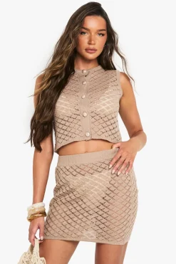 Crochet^Nasty Gal Crochet Button Detail Crop Top and Mini Skirt Co-Ord |