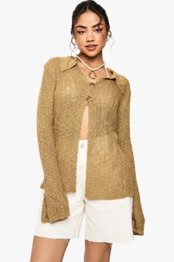 Crochet|Knitwear^Nasty Gal Crochet Collared Textured Cardigan |