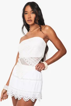 Crochet|Bandeau Tops^Nasty Gal Crochet Detail Cotton Poplin Bandeau |