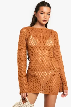 Crochet|Knitwear^Nasty Gal Crochet Flare Sleeve Mini Dress |