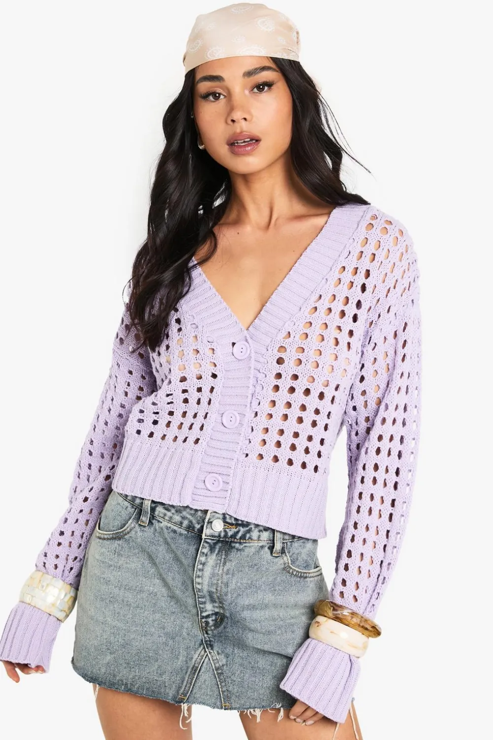 Crochet|Knitwear^Nasty Gal Crochet Knitted Button Down Cardigan |