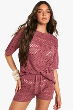 Crochet|Shorts^Nasty Gal Crochet Oversized Knitted Top and Knicker Short Set |