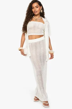Crochet|Knitwear^Nasty Gal Crochet Oversized Shirt, Bandeau Top and Maxi Skirt Set |