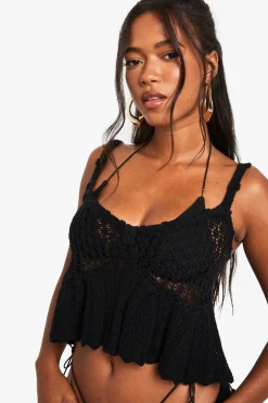 Crochet|Tops^Nasty Gal Crochet Peplum Top |