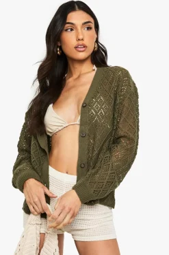 Crochet|Knitwear^Nasty Gal Crochet Slouchy Knitted Cardigan |