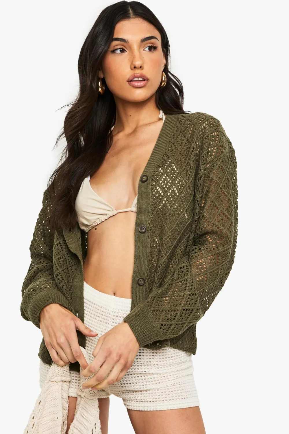Crochet|Knitwear^Nasty Gal Crochet Slouchy Knitted Cardigan |