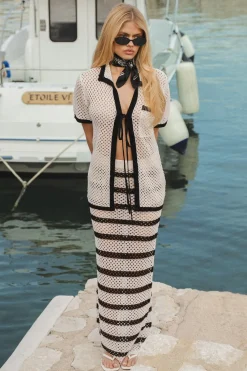Crochet|Stripes^Nasty Gal Crochet Tie Front Oversized Shirt and Stripe Maxi Skirt Co-Ord |