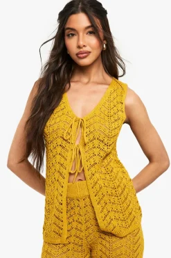 Crochet|Tops^Nasty Gal Crochet Tie Waistcoat |