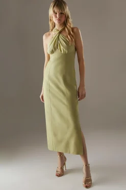 Dresses^Nasty Gal Cross Front Georgette And Marl Suiting Midi Dress |