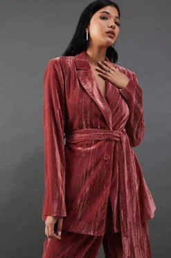 Blazers|Blazers^Nasty Gal Crushed Velvet Self Belted Blazer |