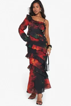 Dresses^Nasty Gal Dark Floral Ruffle Maxi Dress |