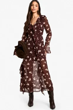Dresses^Nasty Gal Dark Floral Ruffle Midaxi Dress |