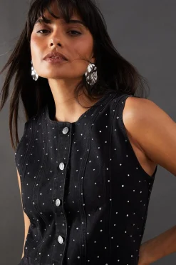 Tops^Nasty Gal Denim All Over Hotfix Button Waistcoat |