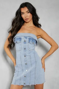Denim|Denim^Nasty Gal Denim Button Front Raw Hem Mini Dress |