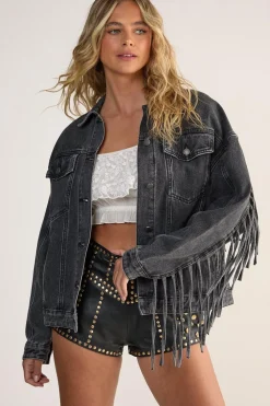 Denim|Denim^Nasty Gal Denim Fringed Oversized Jacket |