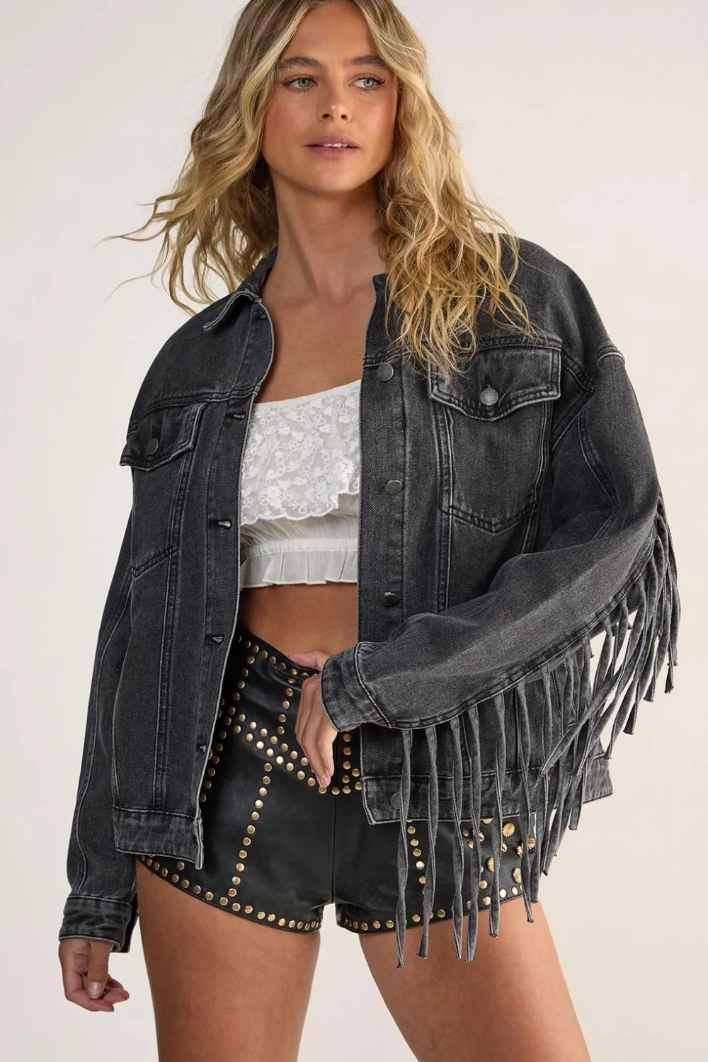 Denim|Denim^Nasty Gal Denim Fringed Oversized Jacket |