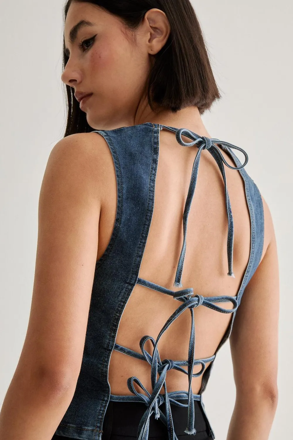 Tops^Nasty Gal Denim Lace Back Top |
