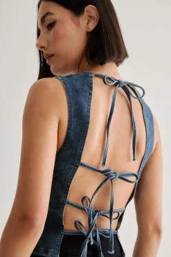 Denim|Denim^Nasty Gal Denim Lace Back Top |