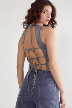 Denim Tops|Denim^Nasty Gal Denim Lace Back Top |