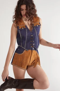 Real & Faux Suede|Waistcoats^Nasty Gal Denim Suede Mix Waistcoat |