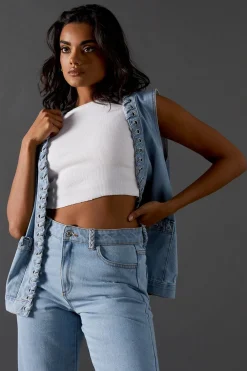 Jackets|Tops^Nasty Gal Denim Whipstitch Waistcoat |