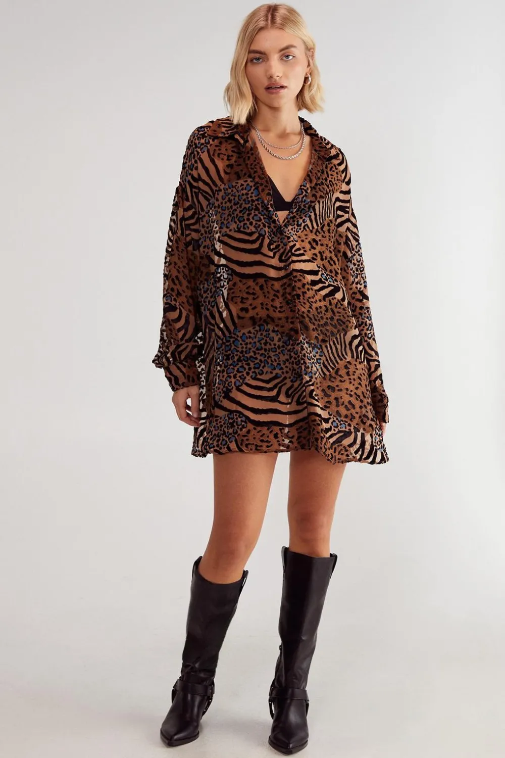 Animal Print|Shirts^Nasty Gal Devore Leopard Zebra Oversized Sheer Shirt |
