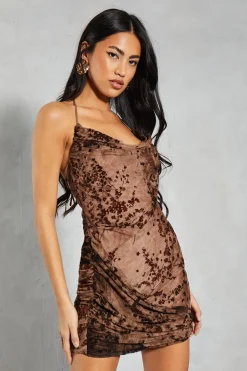 Dresses^Nasty Gal Devore Mesh Floral Halterneck Twist Detail Mini Dress |
