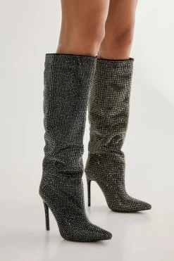 Knee High Boots|Sequin Outfits^Nasty Gal Diamante Embellished Knee High Heeled Boot |