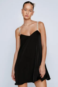 Rave Outfits|Summer Dresses^Nasty Gal Diamante Strap Satin Swing Mini Dress |