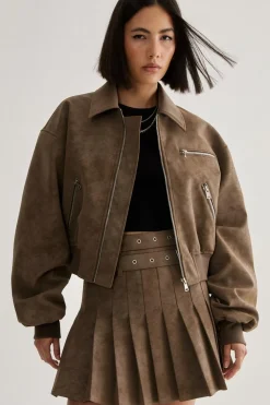 Leather|Festival Outfits^Nasty Gal Distressed Faux Leather Bomber Jacket |