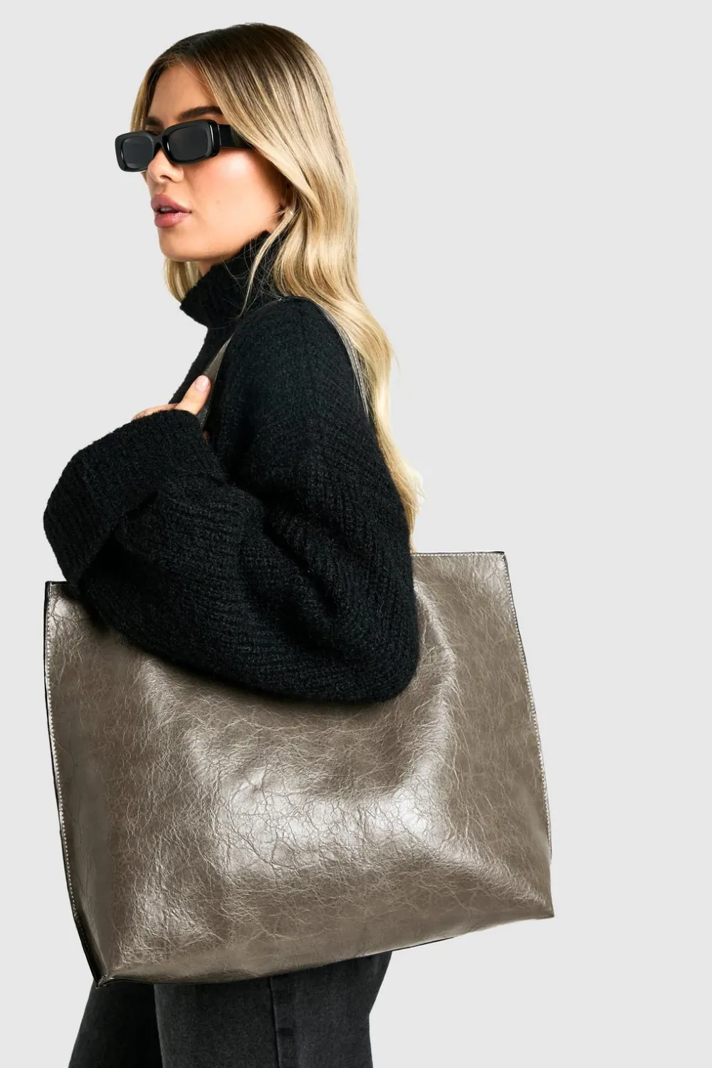 Bags|Leather^Nasty Gal Distressed Leather Shopper Tote Bag |