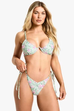 Bikinis|Swimwear^Nasty Gal Ditsy Floral Print Underwired Bikini Top & Tie Side Bikini Bottoms Set |