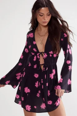 Festival Outfits|Festival Outfits^Nasty Gal Ditsy Floral Ruched Tie Fluted Sleeve Mini Dress |