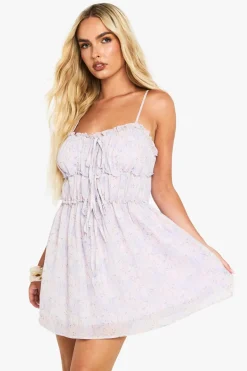 Dresses^Nasty Gal Ditsy Floral Textured Ruched Tie Mini Smock Dress |
