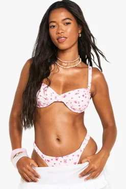 Bikinis|Swimwear^Nasty Gal Ditsy Floral Underwired Bikini Top & Tanga Bikini Bottoms Set |