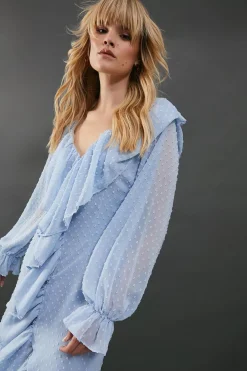 Dresses^Nasty Gal Dobby Chiffon Ruffle High Low Hem Midi Dress |